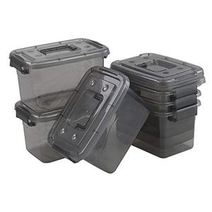 Easymanie 6 Pack Plastic Storage Bin with Handle, 5 Quart Small Latching Boxes, Clear Grey
