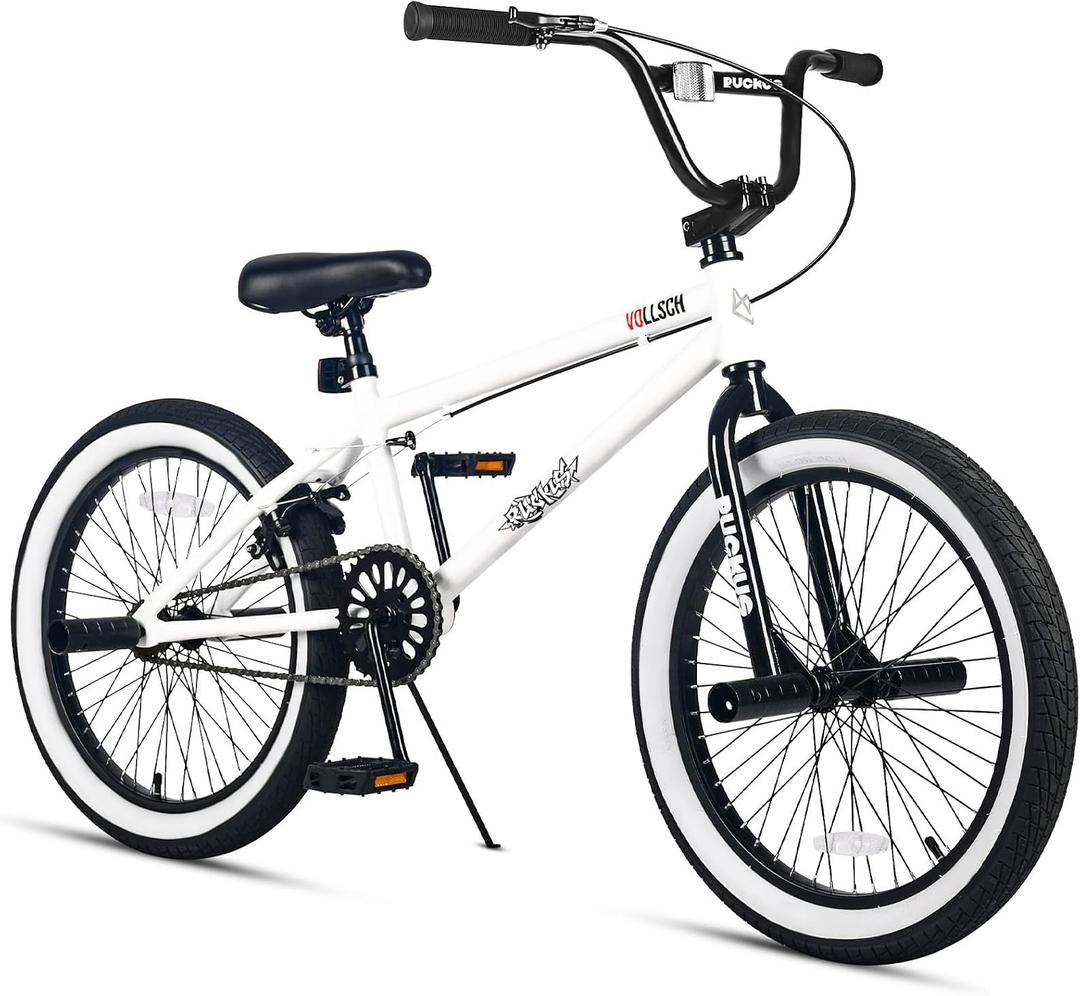 Vollsch Freestyle BMX Bikes 20 Inch Kids Bicycle for 8-15 Years Old Teens, Boys, Girls, Beginner-Lever Riders, White, Size: 20 Inch (with 4 Pegs)