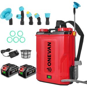 Battery Powered Backpack Sprayer 5.3 Gallon, 100 PSI Adjustable Pressure Electric Sprayer with 2X3.0A Batteries, Weed Yard Lawn Sprayer with Telescopic Wand, 5 Nozzles