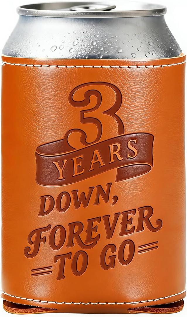 Leather 3rd Anniversary Wedding Gifts for Him Men, 3rd Anniversary Engagement Gift for Husband Dad Grandpa, 3 Year Leather Presents, Leathe r Can Cooler for Mens 12Oz, 3 Year Anniversary items