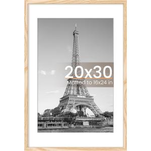 upsimples 20x30 Poster Frame, Display Pictures 16x24 with Mat or 20x30 Without Mat, Wall Hanging Picture Frame, Natural, 1 Pack