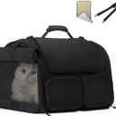 FUKUMARU Cat Carrier, 4 Mesh Windows Small Dog Carrier, 4 Storage Pockets Cat Travel Bag, Under 15 lb Airline Approved Pet Carrier, Rollable Cover for Nervous Cats, Black