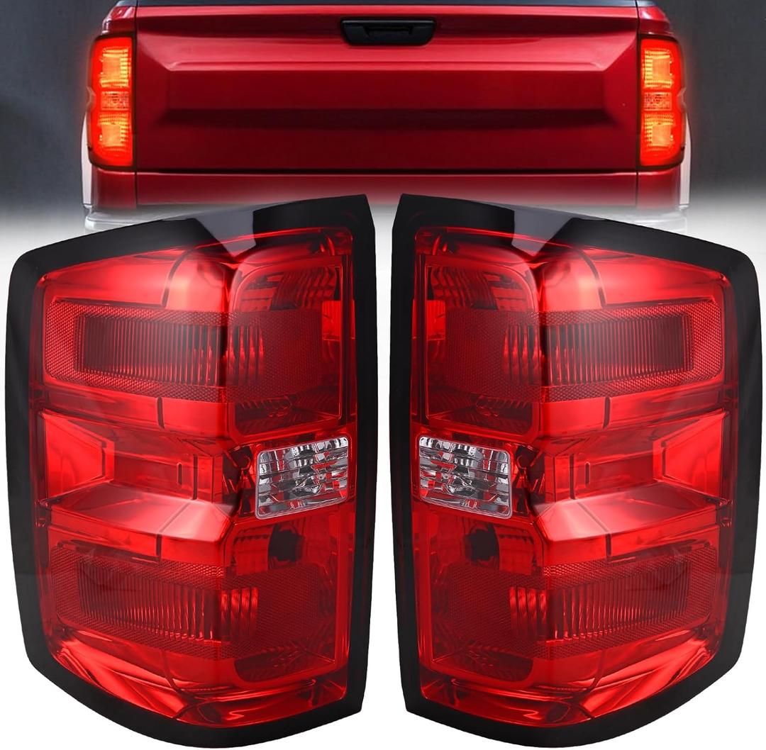Tail Light Assembly Compatible with 2016-2019 Chevy Silverado 1500 2500HD 3500HD GMC Sierra 3500HD Left Driver Side Right Passenger Side Taillight Brake Lamp Bulb and Harness