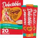 Delectables Squeeze Up Variety Pack, Creamy Squeezable Puree, Lickable Wet Cat Treats, Grain Free, No Added Fillers, No by-Products, No Added Preservatives, 0.5 Ounces Tube, 20 Tubes Total (EXP 08/21/26)
