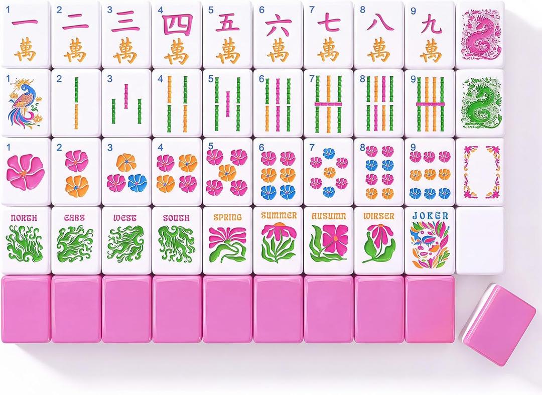 Soulchen Kaleidoscope Mahjong Tile Set 160 Mahjong Tiles 1.2'' Pink American Mahjongs Tile Set with Mahjongs Bag