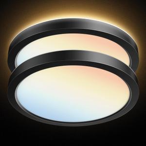 PARMIDA (2 Pack) LED Flush Mount Ceiling Light Fixture with Night Light, 12 Inch, 30W, ETL, 5 Color Selectable, 2400LM, Dimmable Ultra Thin Round Modern Low Profile, for Bedroom, Living Room - Black