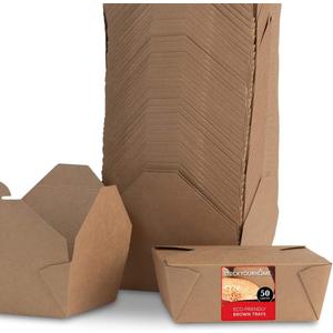 Take Out Food Containers Microwaveable Kraft Brown Take Out Boxes 45 oz (50 Pack) Leak and Grease Resistant Food Containers - Recyclable Lunch Box - To Go Containers for Restaurant, Catering and Party