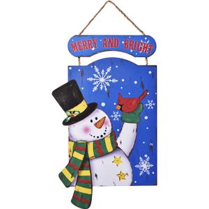 Merry and Bright Christmas Sign,Christmas Hanging Wall Decoration, Snowman Wood Sign,Christmas Holiday Decoration,Funny Christmas Sign, Snowman Wreath Sign, Snowman Signs