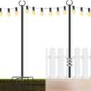String Lights Poles Outdoor 10.3FT, 2 Pack 2 in 1 Upgraded Metal Light Poles for Hanging String Lights, Outside Lighting Stand with Hooks for Wedding, Parties, Deck, Garden, Fence Decor