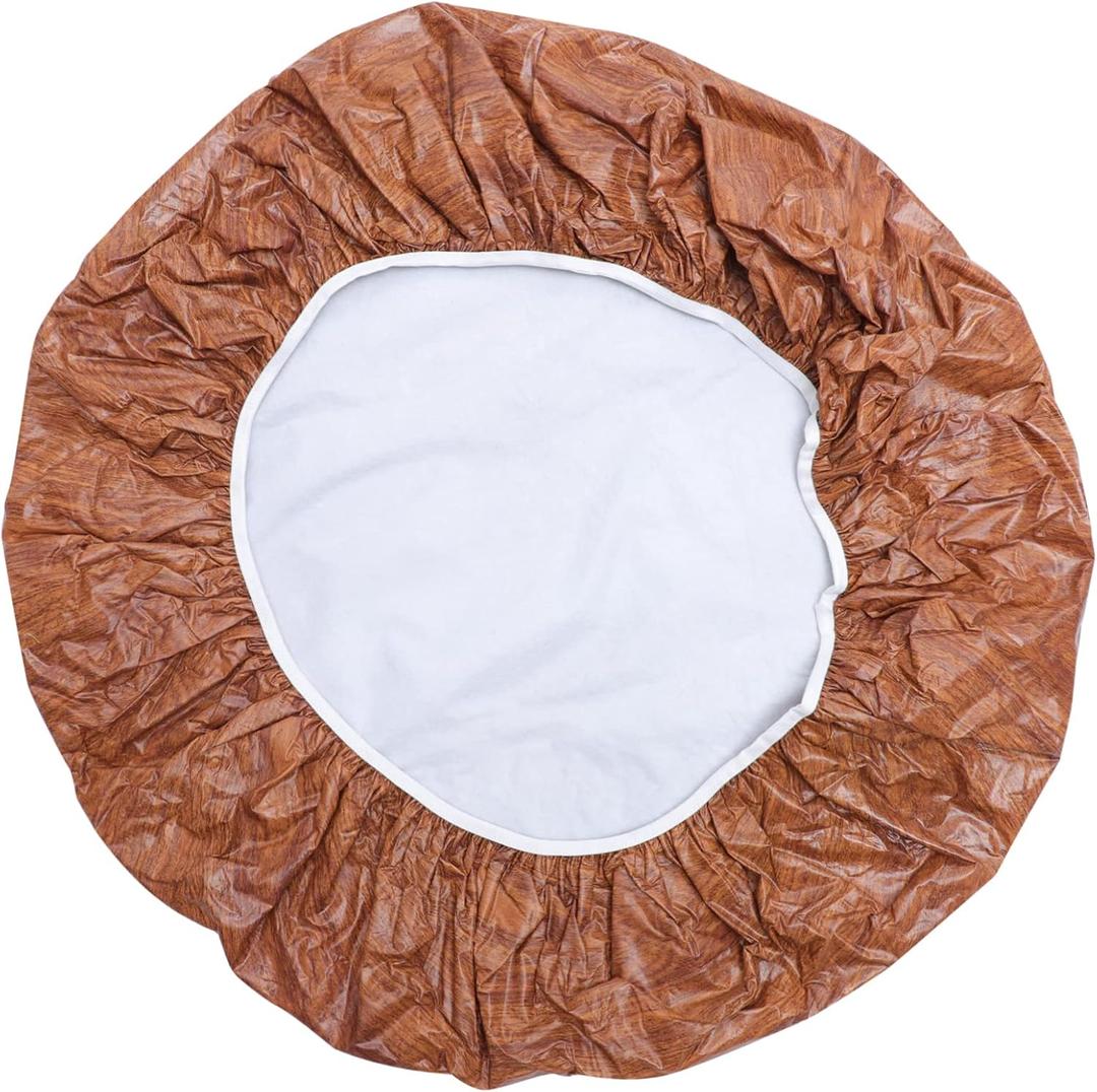 Elastic Table Cover Wood Grain Pattern Taupe Tablecloth Decorative Dining and Wrinkle-Resistant
