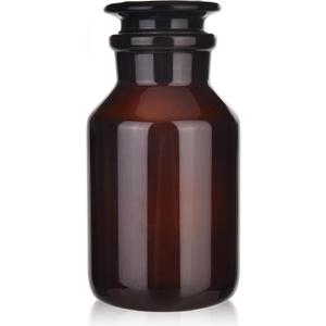 Glass Bottle,Lab Wide Mouth Reagent Bottle,Amber Glass Reagent Bottle,500ml Borosilicate Glass Bottle With Glass Ground Stopper (500ML)