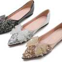 Flats Shoes Women Rhinestone Wedding Flats Comfort Pointed Toe Ballet Flat Shoe Low Heel Dress Shoes Sparkly Flats for Women, 37