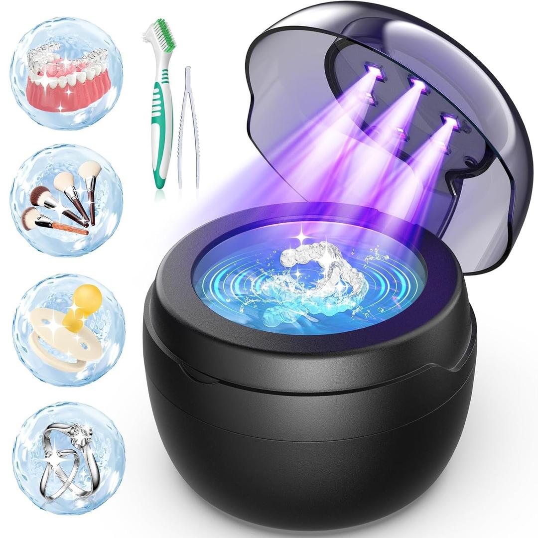 AI Ultrasonic Retainer Cleaner, 250ML Retainer Cleaner Machine for Dentures, Mouth Guards, Braces, Toothbrush Heads, Jewelry, Ring, 50kHz Digital ultrasonic Cleaner with 4 Modes (Black)