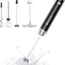 Maestri House Rechargeable Milk Frother with 3 Heads, LunaFro AS Handheld Electric Foam Maker Waterproof Detachable Stainless Steel Whisk Drink Mixer Foamer with Stand for Lattes, Cappuccino, Egg (Black)