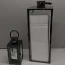 Allgala 2-PC Lantern Set 23 Inch Jumbo Deluxe Modern Indoor/Outdoor Candle Lantern Set Stainless Steel Frame Tempered Glass Rectangular Silver Chrome Color for Garden Poolside Fireplace Wedding. Glass piece missing