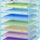 8 Tier Paper Organizer with Handle, Metal Mesh Desk File Organizer, Large Capacity Desk Organizers Paper Letter Tray Desktop Document Sorter for Office, Home or School - Blue