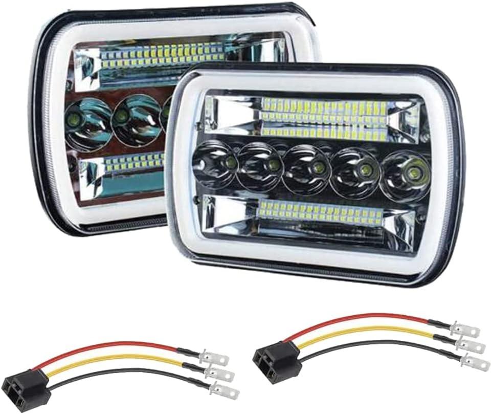 Super Bright Pair 7x6 5x7 Headlights 6052 6054 H5054 H6054 Hi/Low Sealed Beam White/Amber Halo Compatible With Ford E250 E350 E450 E150 F550 F600 F650 F700 F750 GMC Savana Chevy Express