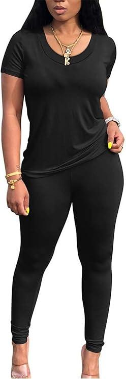 Chicyes Workout Sets For Women Summer Casual 2 Piece Outfits Short Sleeve Tops Long Pants Lounge Matching Tracksuist Clothes M