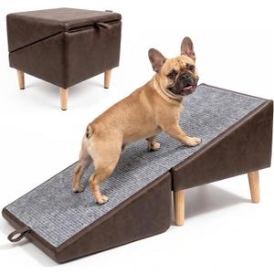 Dog Stairs 2-in-1 Dog Ramp Ottoman 16.5" H Pet Stairs for Small, Medium, Seniors Dogs & Old Cats Foldable Pet Steps for Bed and Couch Sofa Non-Slip 300lb Capacity