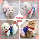 Small Dog Harness and Leash Set Denim Cat Harness Dress for Puppy Clothes for Girls Pink Dog Birthday Dress French Bulldog Harness with Strawberry Bear Decoration, Small