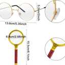 7Pcs Grandpa Old Man Costume Kit - Hat, Glasses, Cane, Bow Tie, Suspenders, Magnifying Glass, Gray Mustache and Eyebrows