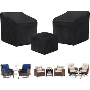 3 Piece Outdoor Veranda Patio Garden Furniture Cover Set with 420D Waterproof Fabric, Patio Furniture Covers Set with Windproof Buckle Strap Fit for Outdoor Wicker Rattan Chair Sets, Black
