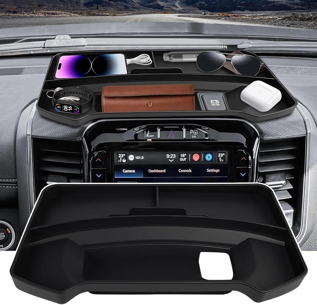 12 inches and 14.4 inches Screen Dashboard Storage Organizer Compatible with Dodge RAM 1500 2019-2026, Anti-Slip Silicone Dashboard Tray Replacement Accessories