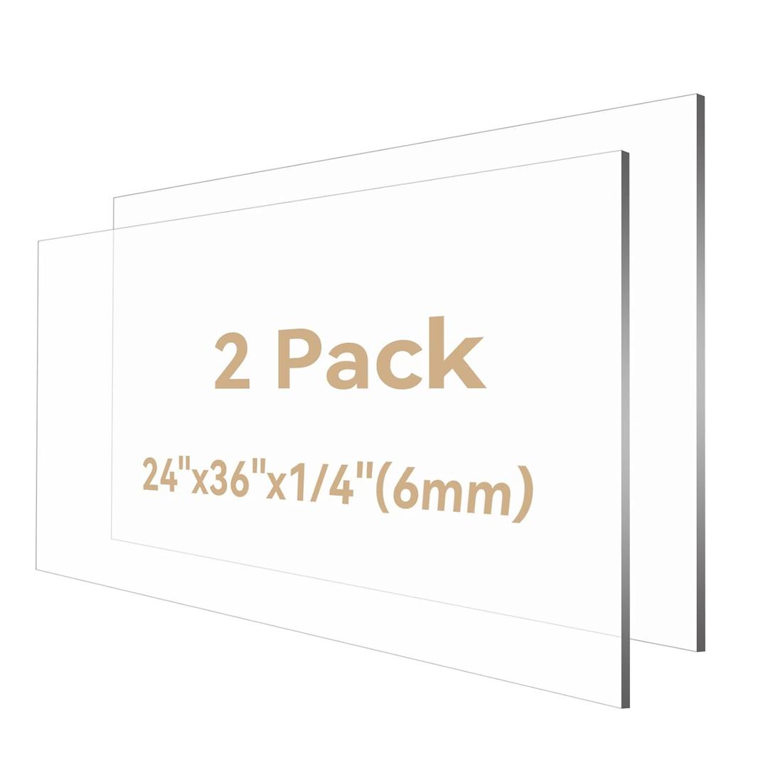 2PACK Plexiglass Sheets 1/4" Thick 2436 Clear Acrylic Sheet Custom Plexiglass Cut to Size for Craft Projects DIY Display,Picture Frame and Sign (6MM)