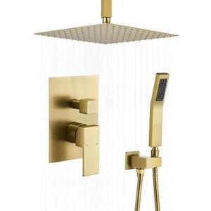 Shower Faucet Set Brushed Gold Shower System,RomceBath Shower Pressured Balance Brass Valve and Trim Kit 10 Inch Shower Head and Bath Handle Combo set Ceiling Mount Tub Shower Faucets Sets Complete