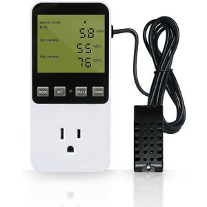 Digital Humidity Temperature Controller Outlet Plug with Sensor Timer, Thermostat Humidistat 120V with Alarm for Greenhouse, Mushroom, Humidifier, Dehumidifier, Reptile Incubator