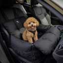 JACKO & CO Premium Dog Car Seat – Safe & Cozy Travel Bed Carrier for Small Dogs, Puppies, Pets, Clip-On Leash, Storage Pockets, Water-Resistant, Machine Wash (Black, Removable - Small (1-25lbs))