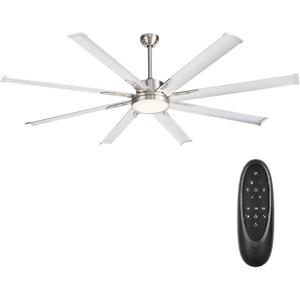 BiGizmos 72 Inch Industrial DC Motor Ceiling Fan with LED Light, ETL Listed Damp Rated Indoor or Covered Outdoor Ceiling Fans for Living Room Basement Sunroom Porch Patio, 6-Speed Remote Control (Brushed Nickel)