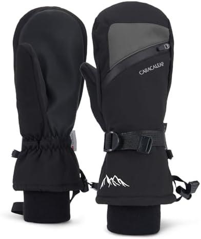 Caracaleap Winter Ski Mittens for Men Women Cold Weather- Warm Snowboard Mittens Gloves Waterproof Snow Sports Mitts Gloves