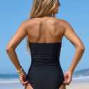 Holipick Women Tummy Control One Piece Swimsuits Strapless Bandeau Bathing Suits Slimming Halter Swimwear