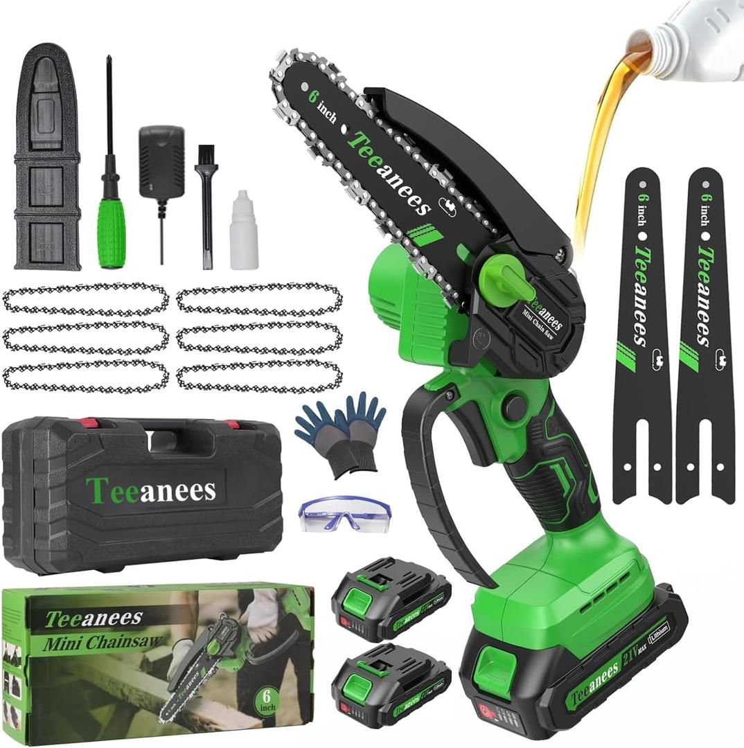 Mini Chainsaw Cordless 6-Inch, 880W Small Battery Powered Chainsaw with Auto Oiler, 2 Batteries & 3 Chains for Tree Trimming & Wood Cutting, Gift for Men Dad Husband.