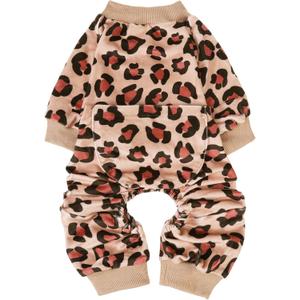 PUPTECK Soft Fleece Dog Pajamas for Small Medium Dogs, Dog Onesie Puppy Sweaters Clothes Jumpsuit Pjs, Cute Jammies Cat Coat Pet Costume Apparel (Medium(CHEST 18", BACK 12"), Brown(Leopard Print))