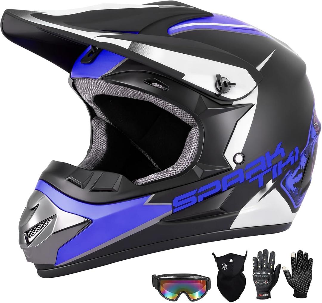 DOT Approved Kid Dirt Bike Helmet Youth Motocross Helmets (Blue L)