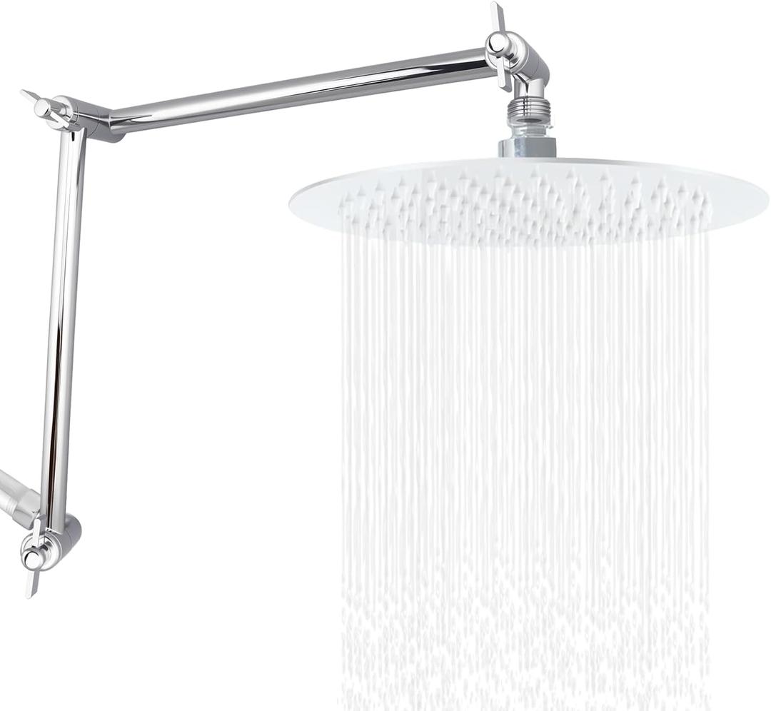 19 Inch Shower Head Extension Arm, Upgrade Flexible Height & Angle Adjustable Shower Arm Extender with Lock Joint, G1/2 Universal Connection for Rain & Handheld Shower Head (Chrome, 19)