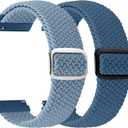 2 Pack Quick Release Braided Bands - 22mm Solo Loop Adjustable Soft Band for Women Men (Cold Sea Blue+Rock Blue)