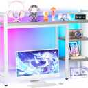 Desk Hutch with Colorful RGB Lights, 4 Tier Desktop Shelf for Max 28" Computer Monitor, Desk Organizer Shelf for Tidy Storage Display, Desktop Bookshelf for Home, Office, Dorm, Gaming Table, Kitchen