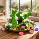 BrilliantJo Spring Decoration Figurines Decor Gift for Women Cute Moss Bunny Large Rabbit Kit Holding Flowers Set of 3(10") Green Desk Mother's Day Holiday Birthday for Home Office Garden
