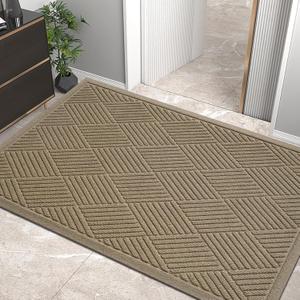 Sturdy Front Door Mat, Absorbent Muddy Dirt Resist Welcome Door Mats Outdoor Indoor, Stain and Fade Resistant, Non-Slip Rubber Backing Low Profile Doormat for Entryway, 6036, Beige (3' x 5' (Rectangular))