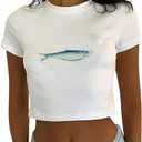 Graphic Baby Tees for Women Y2k Tops Teen Girls Fruit Print Crop Tops Coastal Summer Clothes Vintage Aesthetic T Shirt Large