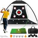 Golf Net 10x7FT All-in-One with Tri-Turf Practice Mat, Ball, Target & Carry Bag, Backyard & Indoor Outdoor Golf Hitting Net for Driving, Chipping, Swing Training, Golf Gift for Men, Dad, Him, Golfer