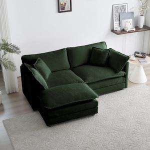 Deep Seat Cloud Loveseat Sofa Sectional Couch with Movable Ottoman, 2 Seater Oversized L Shaped Corner Sofa&Couches, Comfy Chenille Love Seat for Living Room Bedroom Apartment Office, 70 inches L x 57.4 inches W x 33 inches H