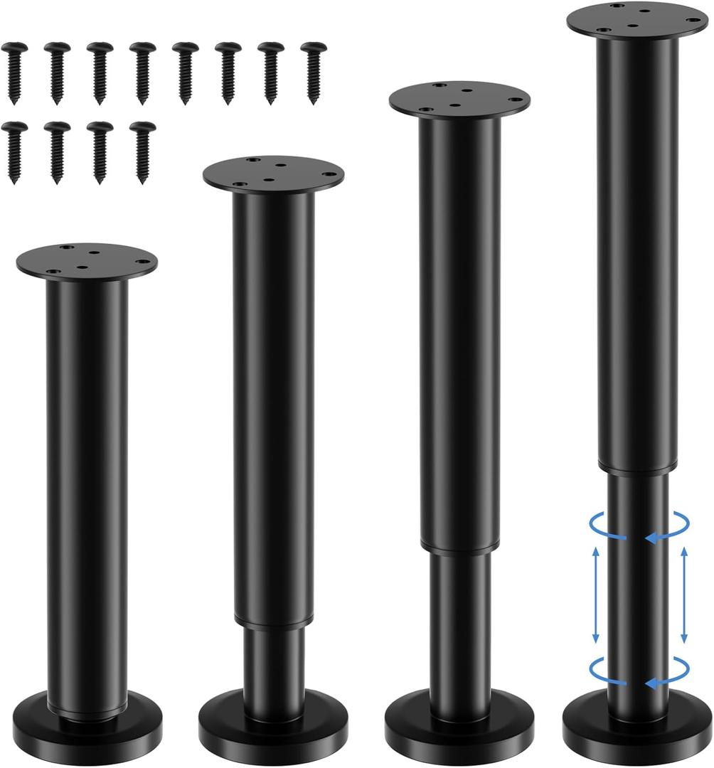 4 Pcs Metal Adjustable Bed Support Legs 10-17 Inch with Mounting Screws, Heavy Duty Furniture Replacement Legs for Bed Frame, Center Slat, Sofa, Cabinet, Dresser and Table