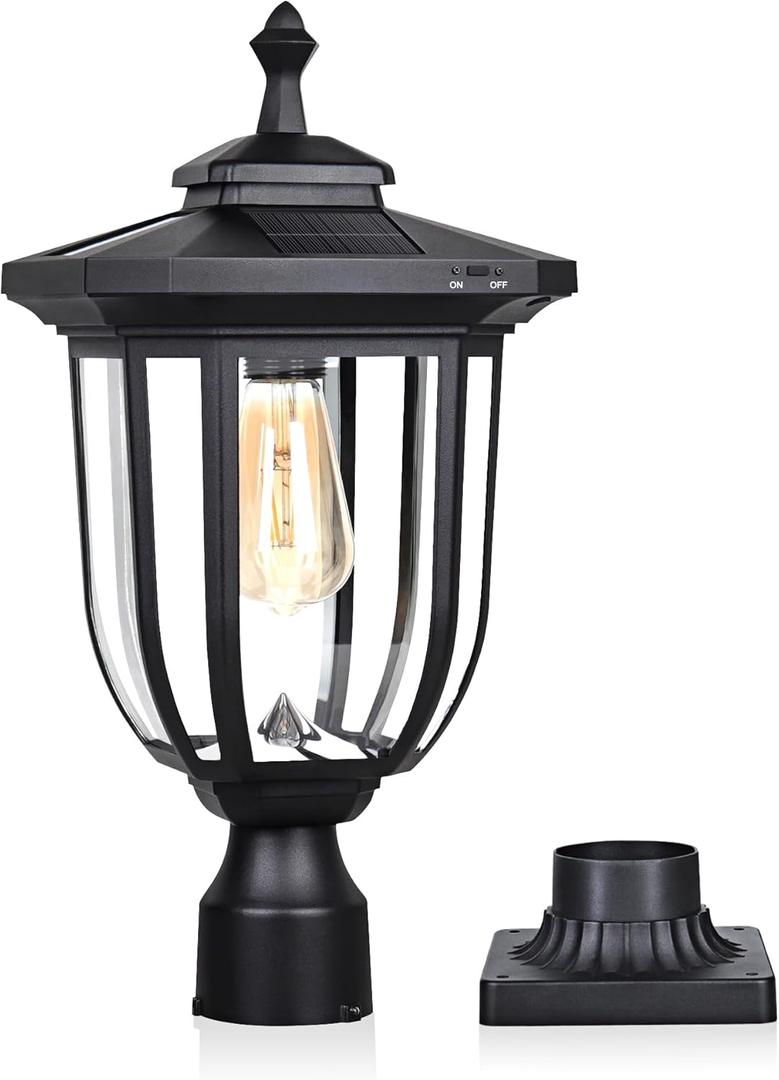 ST4322Q1 Solar Post Light Outdoor Waterproof Aluminum Solar Lamp Post Light 220LM Black for Lawn Yard Pathway Garden Entryways Driveway Balcony Post Decoration (Upgrade Higher Brightness)