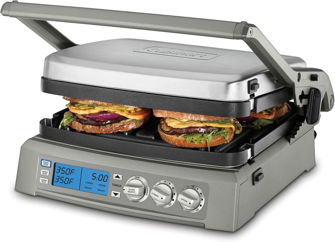 Cuisinart 6-in-1 Elite Griddler, Electric Grill, Griddle & Top Melt, 500F Temperature Sear Function, LCD Screen, Dishwasher-Safe Cooking Plates, GR-300NAS, Stainless Steel