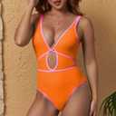 fatty tiger Orange One Piece Swimsuits for Women 2026 Cutout Tummy Control Bathing Suit Color Block Summer Beach Swimwear L (Orange, L)