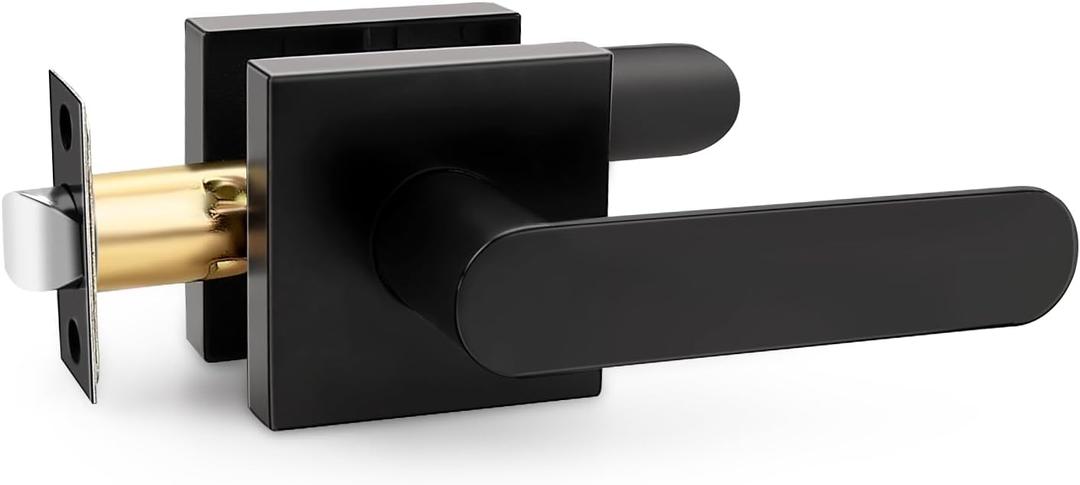Heavy Duty Passage Door Handle, Door Lever with Rectangular Design, Non-Locking for Hallway Closet, Easy Installation, Matte Black, 1 Pack